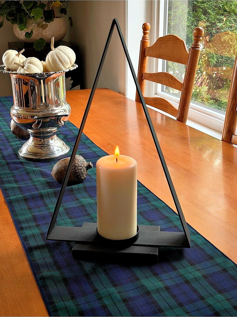 Crate & Barrel Chalet Zinc Christmas Tree Pillar Candle Holder - Black